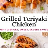 Grilled teriyaki chicken Pinterest graphic with text and photos.