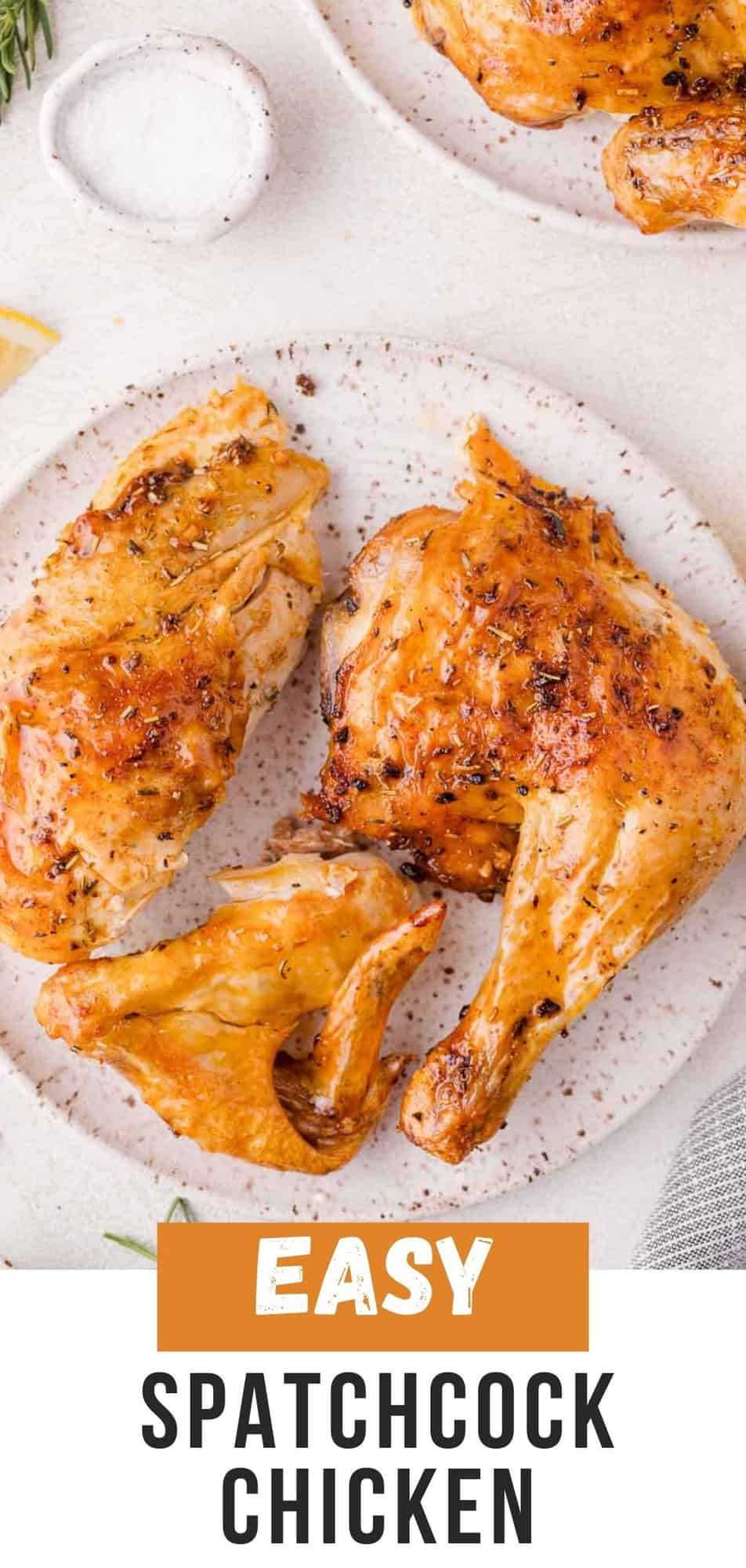 Spatchcock chicken Pinterest graphic with text and photos.