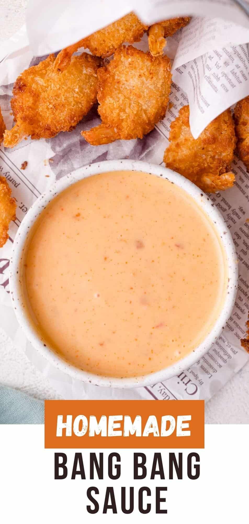 Bang bang sauce Pinterest graphic with text and photos.