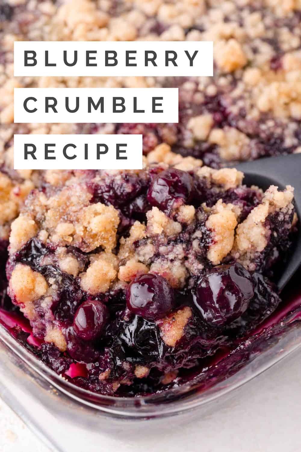 Blueberry crumble Pinterest graphic with text and photos.
