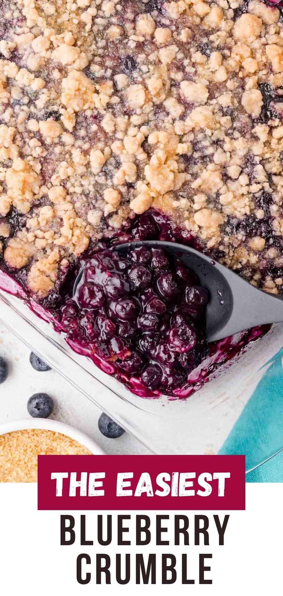 Blueberry crumble Pinterest graphic with text and photos.