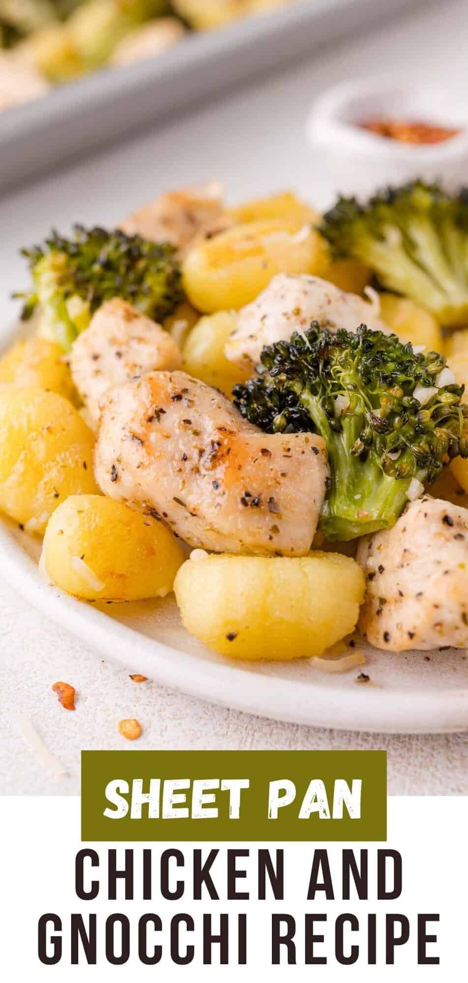 Garlic Butter Sheet Pan Gnocchi Dinner Pinterest graphic with text and photos.