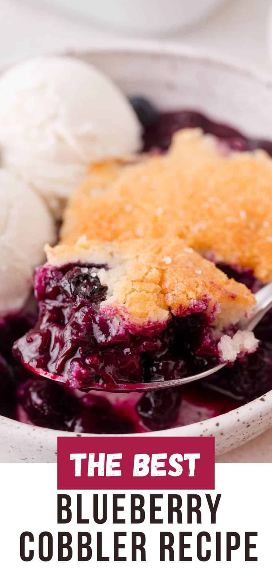Blueberry cobbler Pinterest graphic with text and photos.