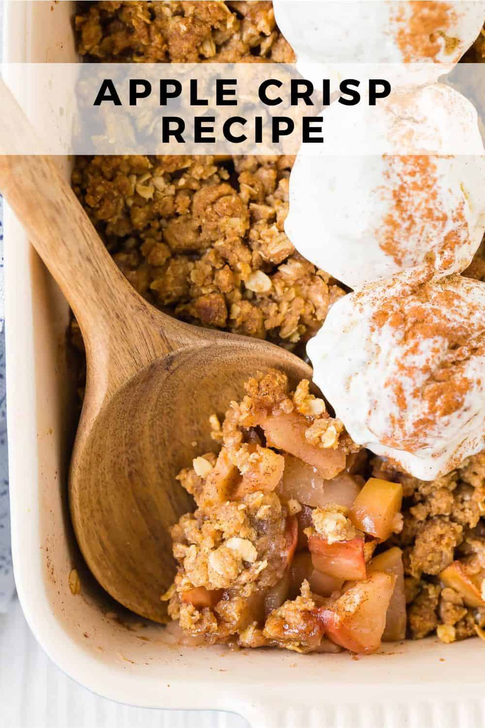 Apple crisp Pinterest graphic with text and photos.