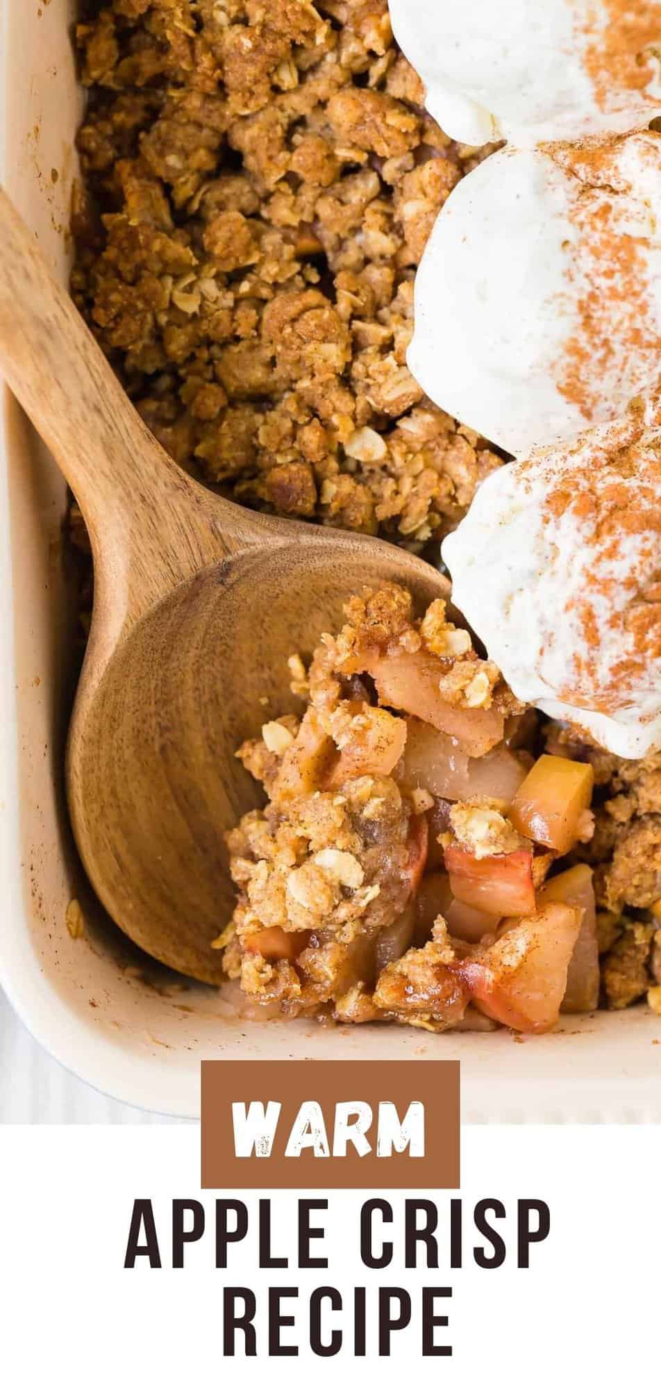 Apple crisp Pinterest graphic with text and photos.