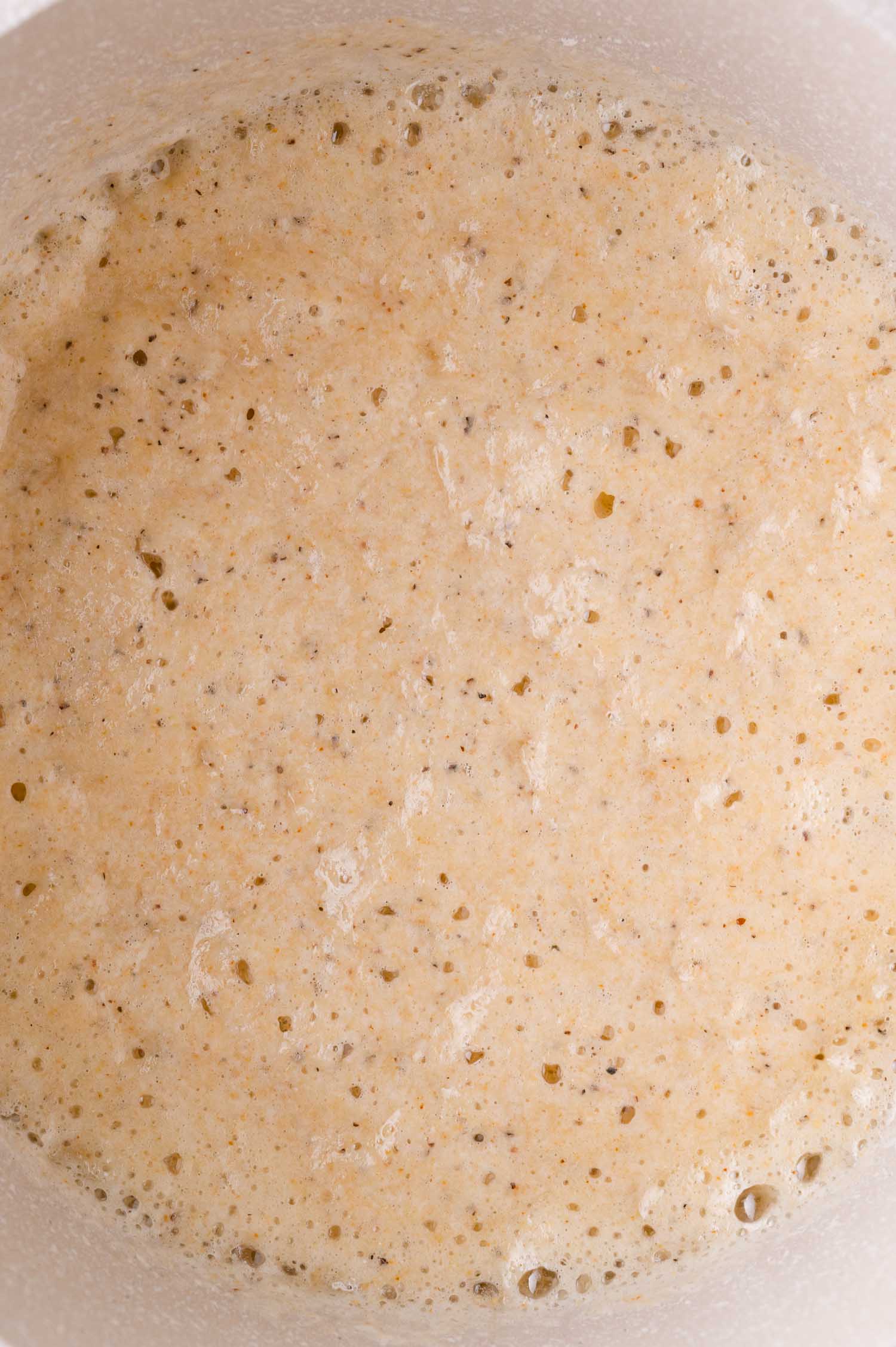 Bubbly, light brown mixture of butter and flour - a roux.