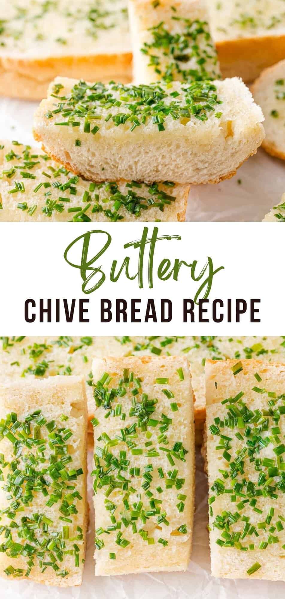 Chive bread Pinterest graphic with text and photos.