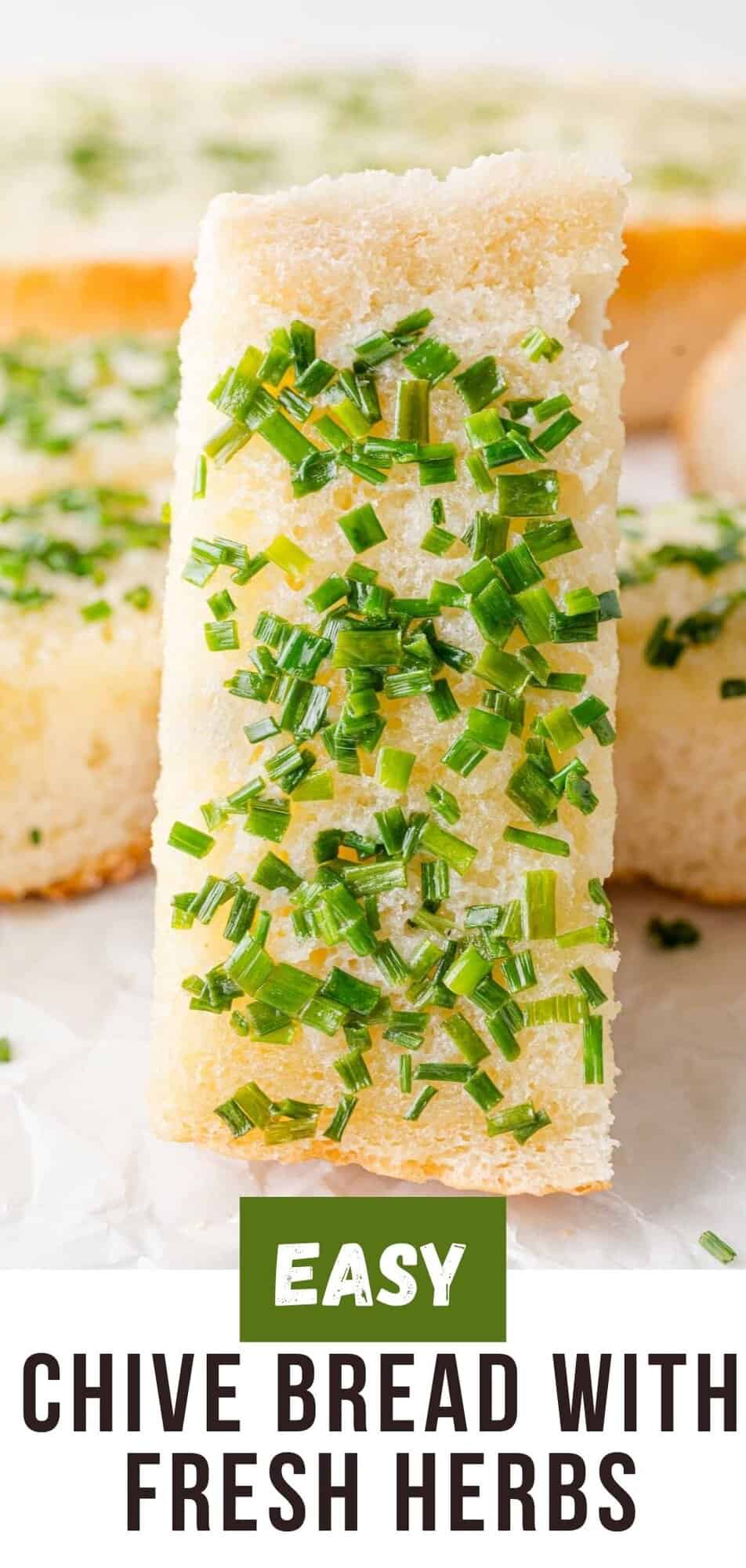 Chive bread Pinterest graphic with text and photos.