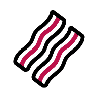 Illustration of two strips of bacon with wavy lines, outlined in black, on a plain white background.