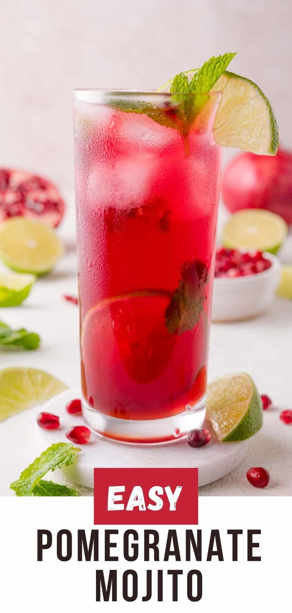 Pomegranate mojito Pinterest graphic with text and photos.