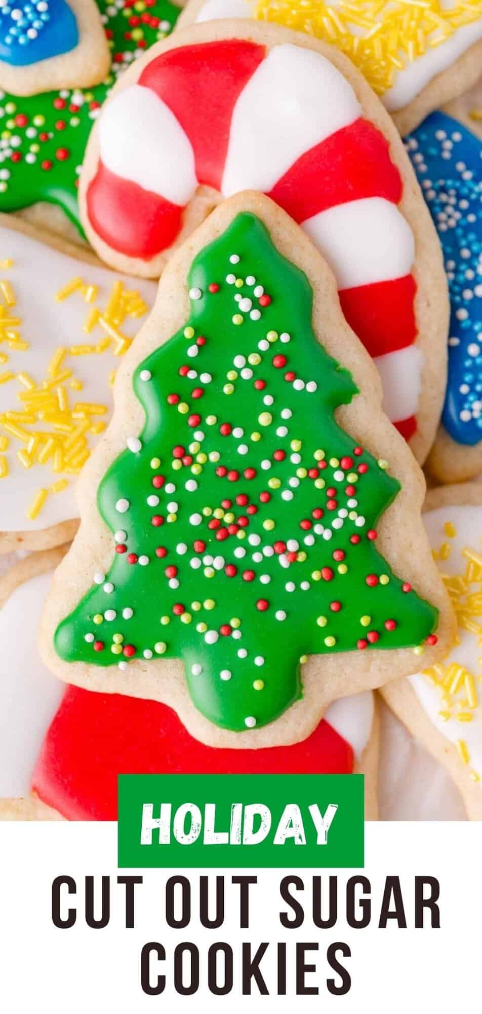 Cut Out Sugar Cookies Pinterest graphic with text and photos.