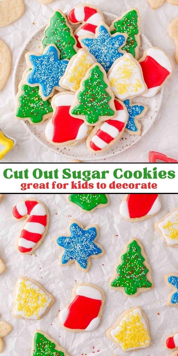 Cut Out Sugar Cookies Pinterest graphic with text and photos.