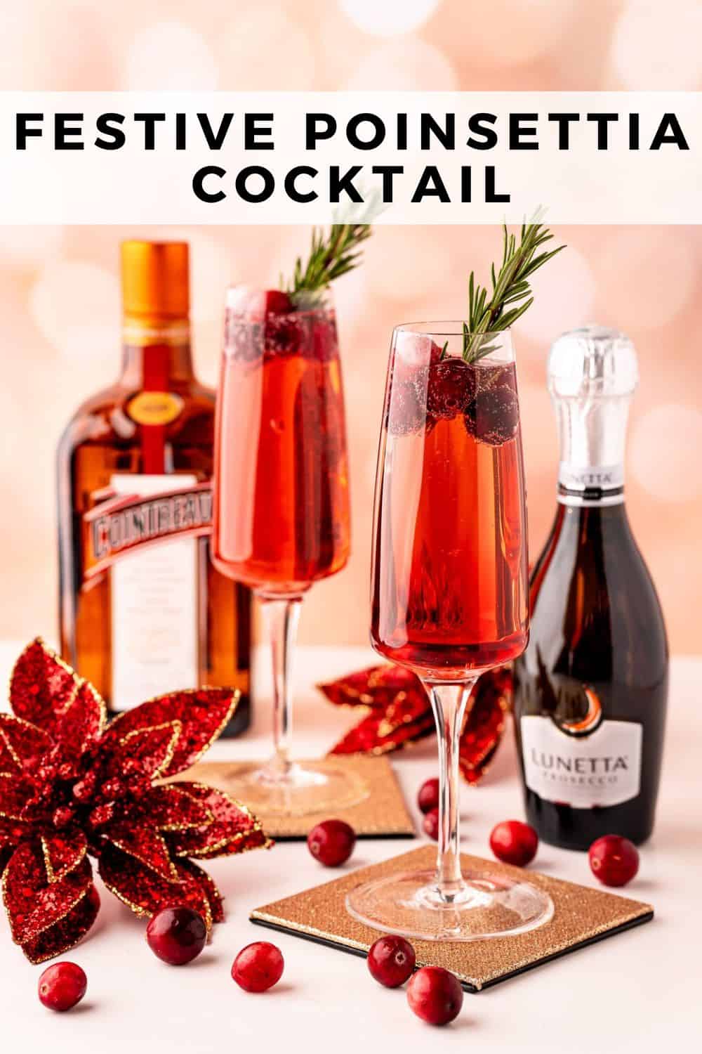 Poinsettia Cocktail Pinterest graphic with text and photos.