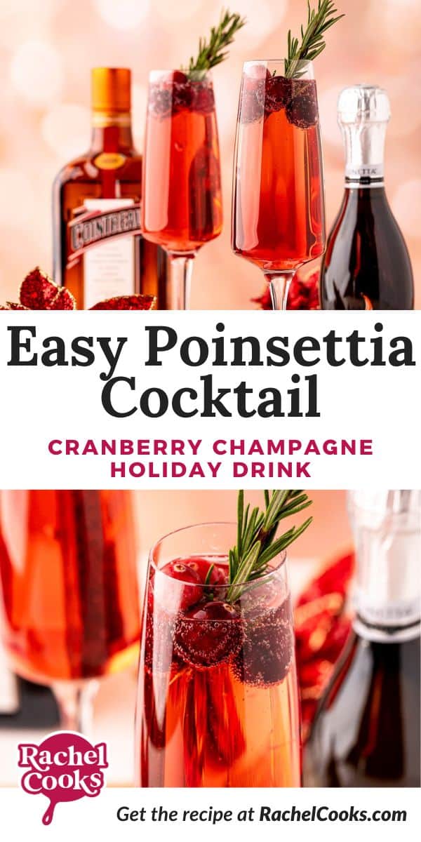 Poinsettia Cocktail Pinterest graphic with text and photos.