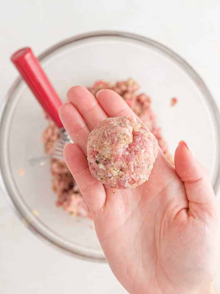 Meat, formed into a ball.