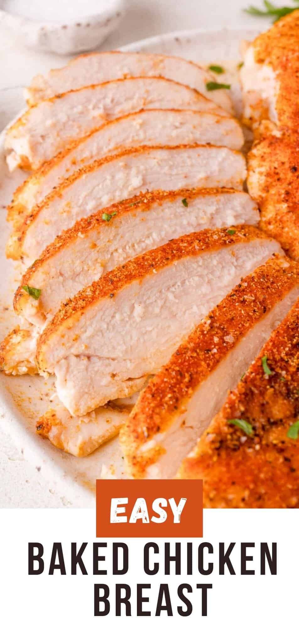 Baked Chicken Breast Pinterest graphic with text and photos.