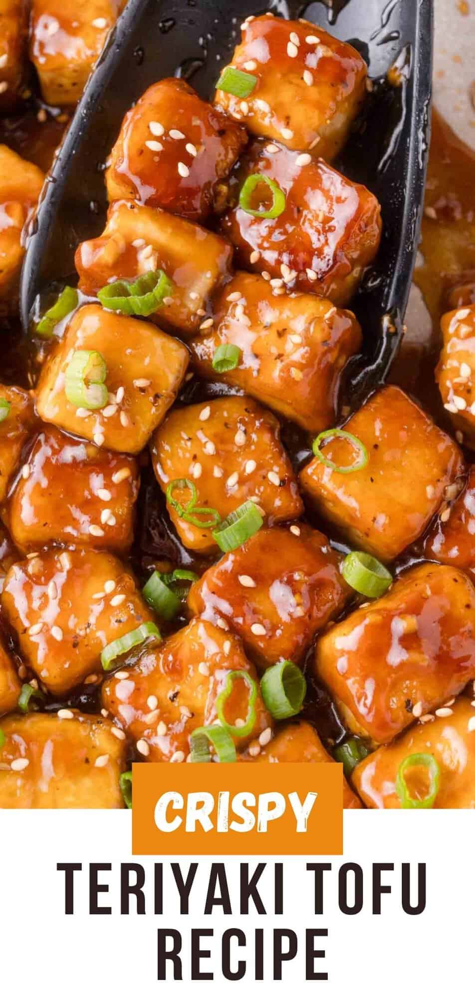 Teriyaki Tofu Pinterest graphic with text and photos.