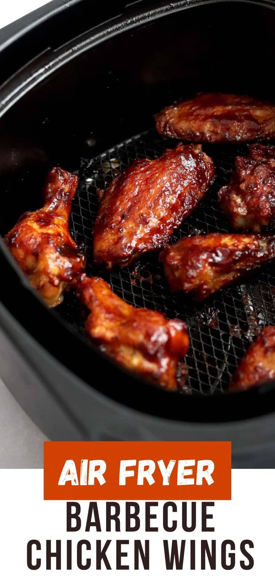 Air Fryer BBQ Chicken Wings Pinterest graphic with text and photos.