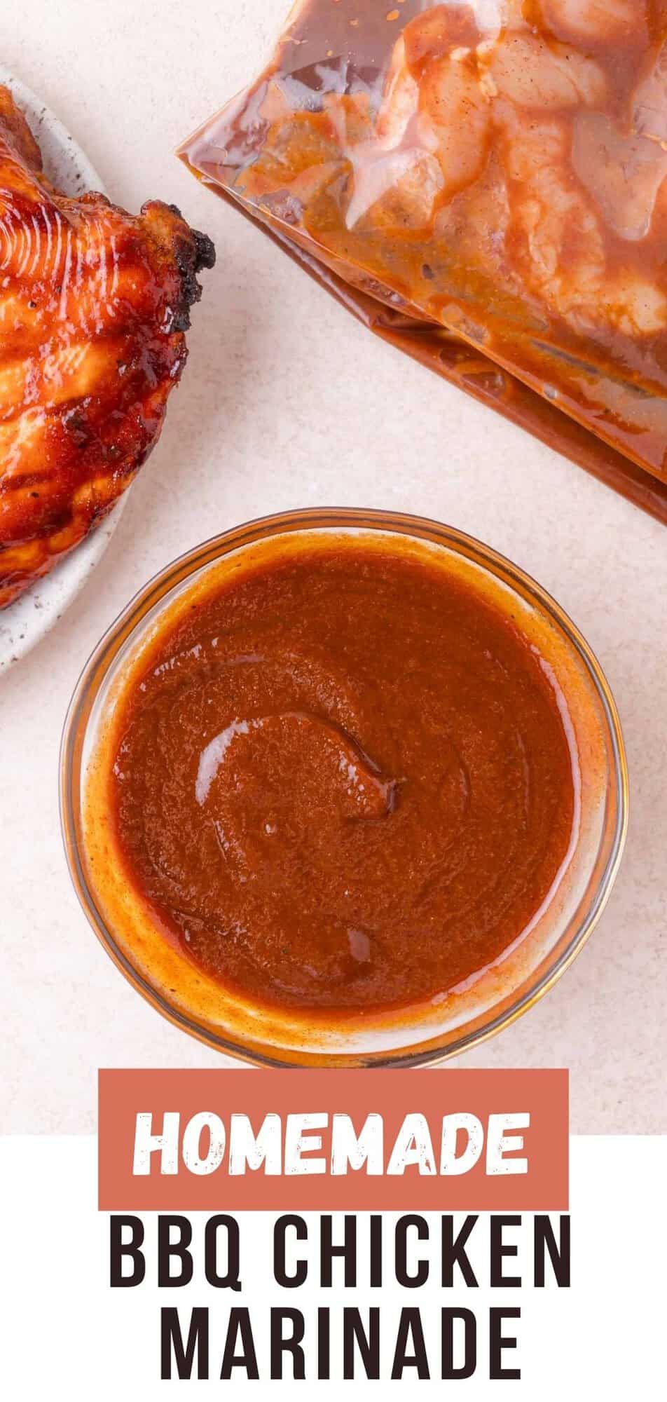 BBQ chicken marinade Pinterest graphic with text and photos.