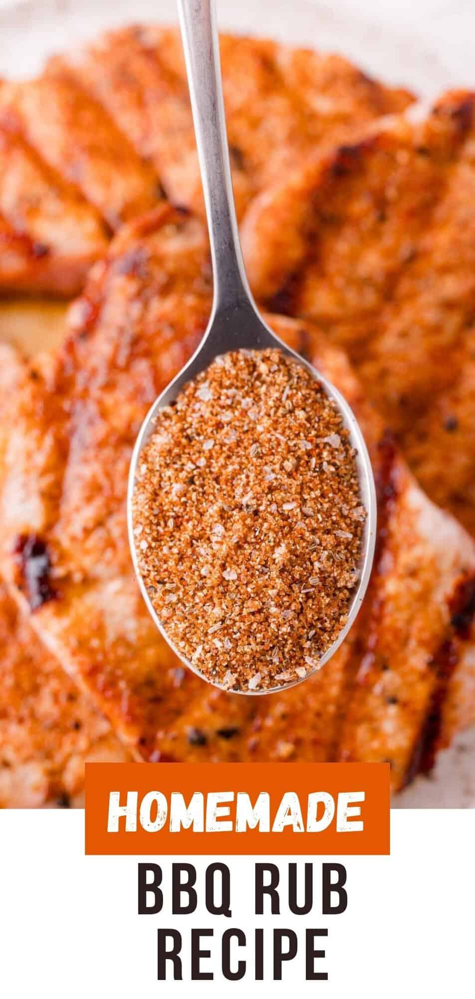 BBQ rub Pinterest graphic with text and photos.