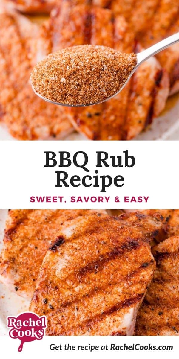 BBQ rub Pinterest graphic with text and photos.