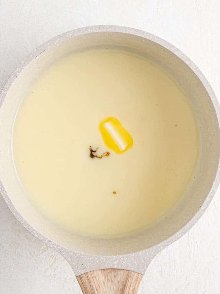 Butter and vanilla added to pudding.