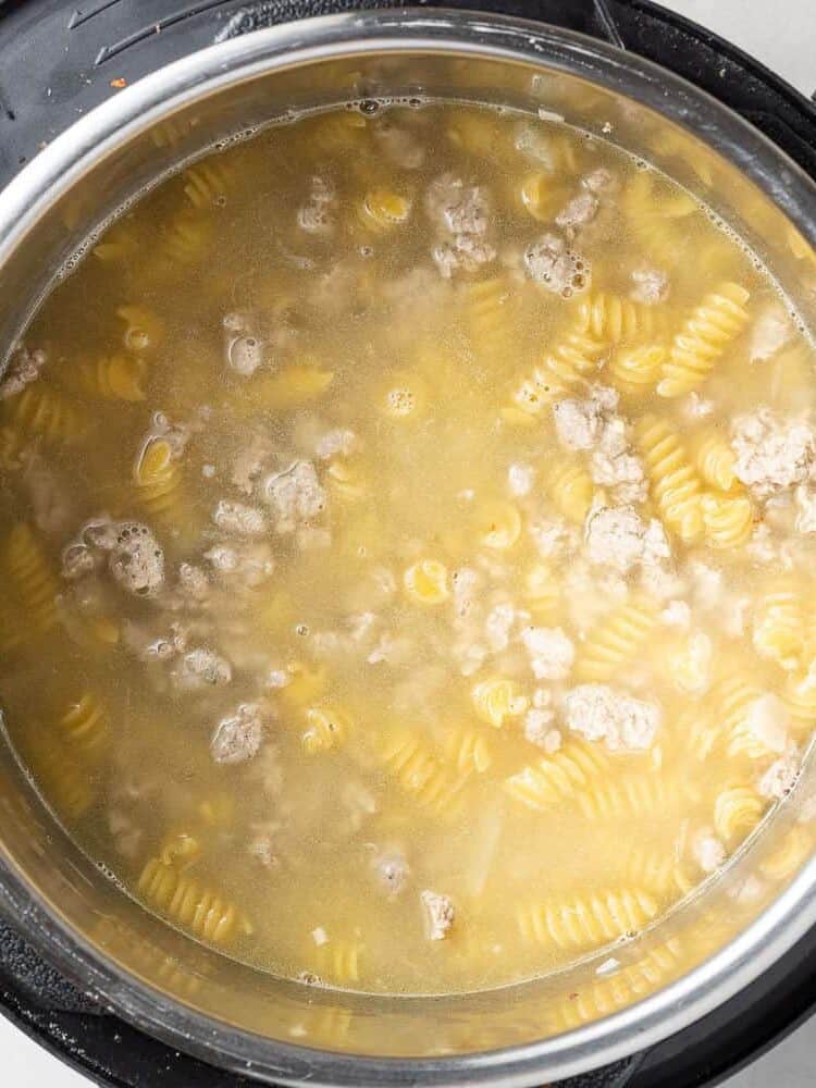 Uncooked pasta in an instant pot.